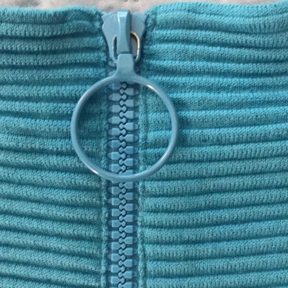 Akris Punto Turquoise Ribbed Sleeveless Cotton Top Cool Back Zipper Size L - Picture 7 of 12